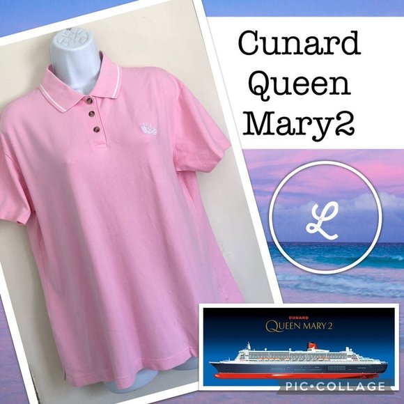 Cunard Cruise Lines Queen Mary 2 Pink Polo Shirt L - Picture 1 of 6